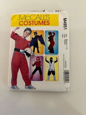 McCalls M4951 Boys Costume Sewing Pattern Size 7-14 Ninja Superhero Cat Bat Race